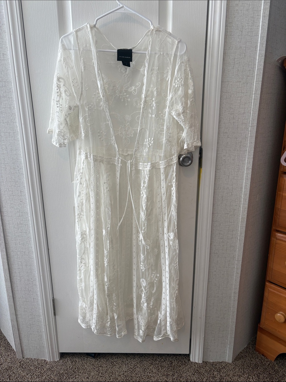 Sheer Ivory Lace Open-Front Cover-Up with Tie Waist